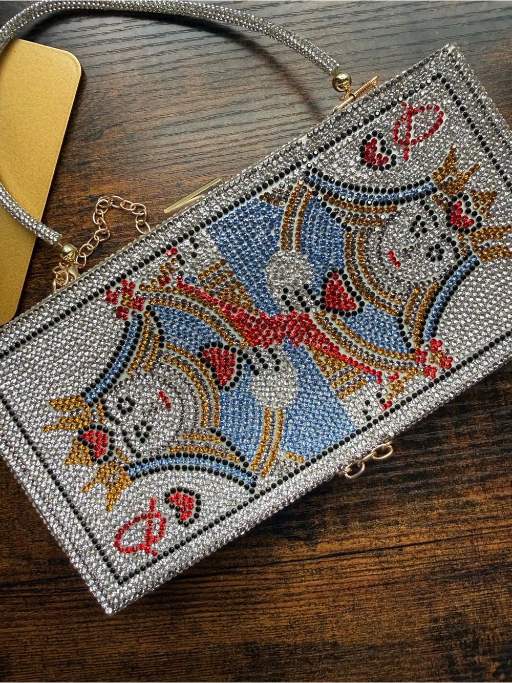 NWOT Crystal Embellished QUEEN OF HEARTS Poker Card Evening Bag - Picture 7 of 7